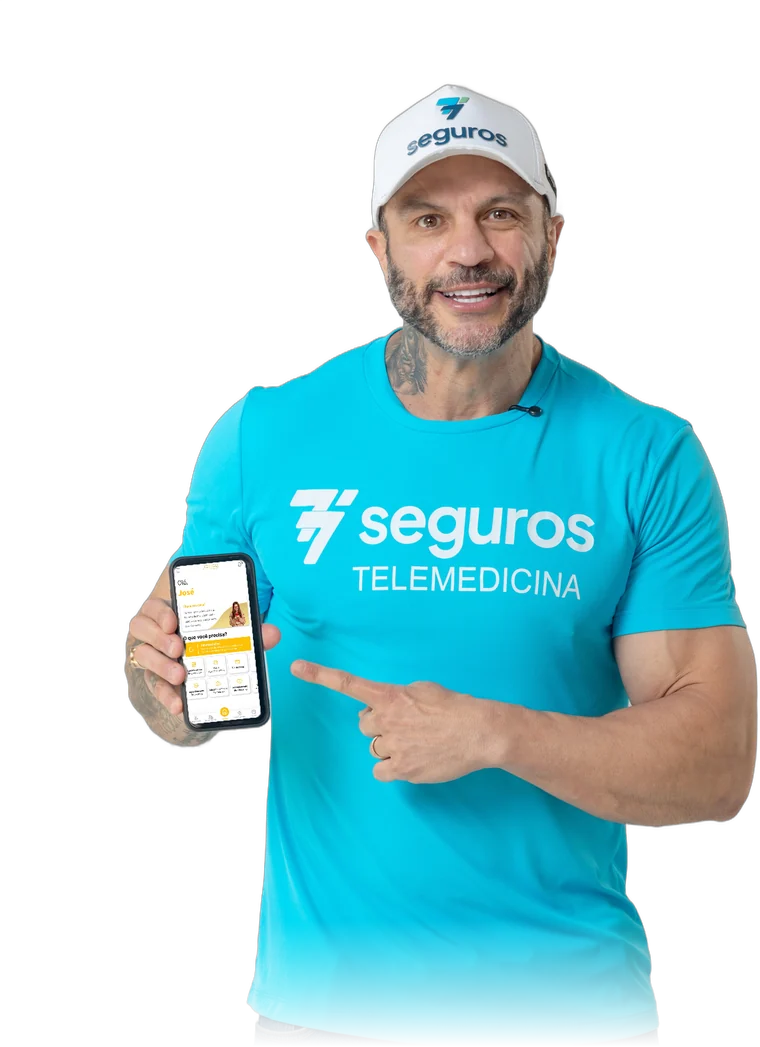 Bambam mostrando o app 77MED no celular